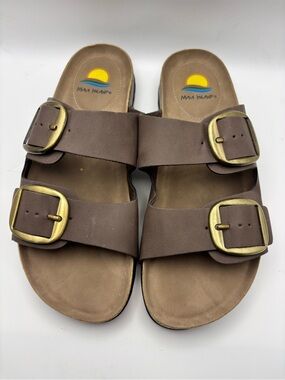 Maui Island Brown Double-Buckle Slide Sandal for Women